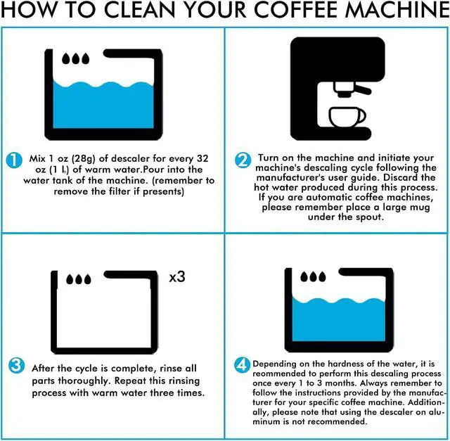 Alt view image 7 of 7 - Descaling Powder Solution (4 Uses) Removes Scale and Build-Up, Automatic Coffee Pots & Makers & Espresso Machines Descaler, Compatible with Keurig Breville Nespresso Delonghi Ninja
