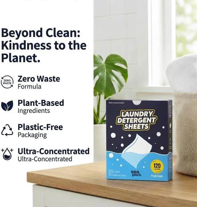 Alt view image 2 of 7 - Eco-Friendly Laundry Detergent Sheets, 120 Loads Fresh Linen Scent, Powerful Cleaning Dissolves Easily Zero Waste Hypoallergenic Laundry Sheets for Sensitive Skin Travel Home