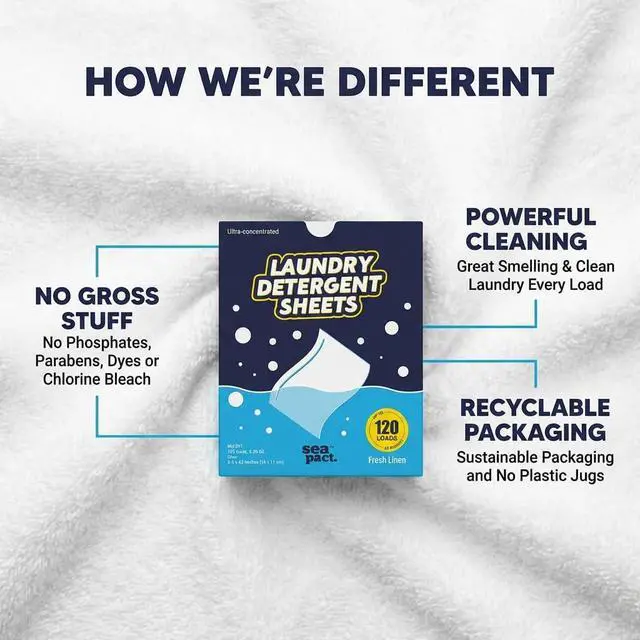 Alt view image 3 of 7 - Eco-Friendly Laundry Detergent Sheets, 120 Loads Fresh Linen Scent, Powerful Cleaning Dissolves Easily Zero Waste Hypoallergenic Laundry Sheets for Sensitive Skin Travel Home