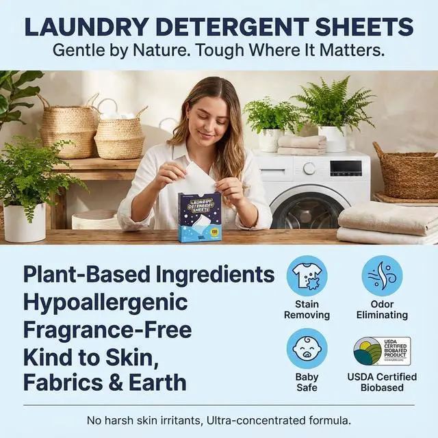 Alt view image 6 of 7 - Eco-Friendly Laundry Detergent Sheets, 120 Loads Fresh Linen Scent, Powerful Cleaning Dissolves Easily Zero Waste Hypoallergenic Laundry Sheets for Sensitive Skin Travel Home