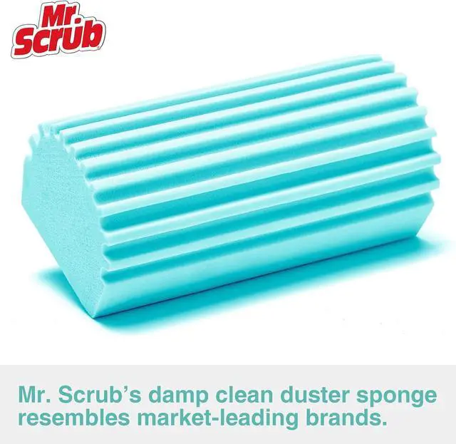 Alt view image 2 of 6 - 4 Pack Damp Dusting Sponge Duster, Blue Dust Cleaning Sponge, Reusable Household Cleaning Sponge Tool for Blinds, floorboards, Fan Blades, Vents, Glass, Railings, Mirrors