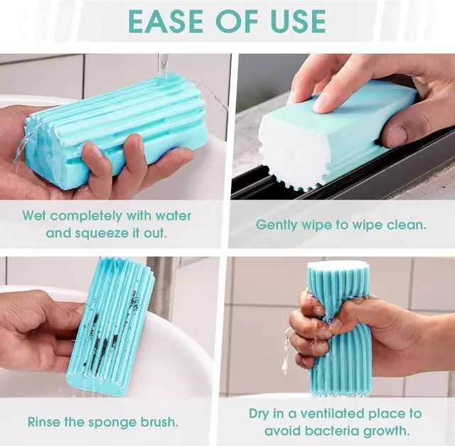 Alt view image 4 of 6 - 4 Pack Damp Dusting Sponge Duster, Blue Dust Cleaning Sponge, Reusable Household Cleaning Sponge Tool for Blinds, floorboards, Fan Blades, Vents, Glass, Railings, Mirrors