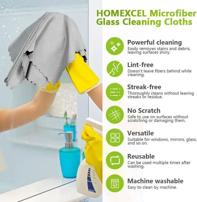 Alt view image 3 of 7 - HOMEXCEL Glass Cleaning Cloths 6 PK, Lint Free Towel for Windows, Grey | 16"X14" Microfiber Cloths With Magic Cleaning Power for Mirrors, Screens, Glasses, Stainless Steel