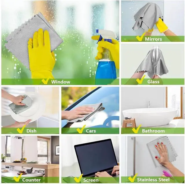Alt view image 6 of 7 - HOMEXCEL Glass Cleaning Cloths 6 PK, Lint Free Towel for Windows, Grey | 16"X14" Microfiber Cloths With Magic Cleaning Power for Mirrors, Screens, Glasses, Stainless Steel