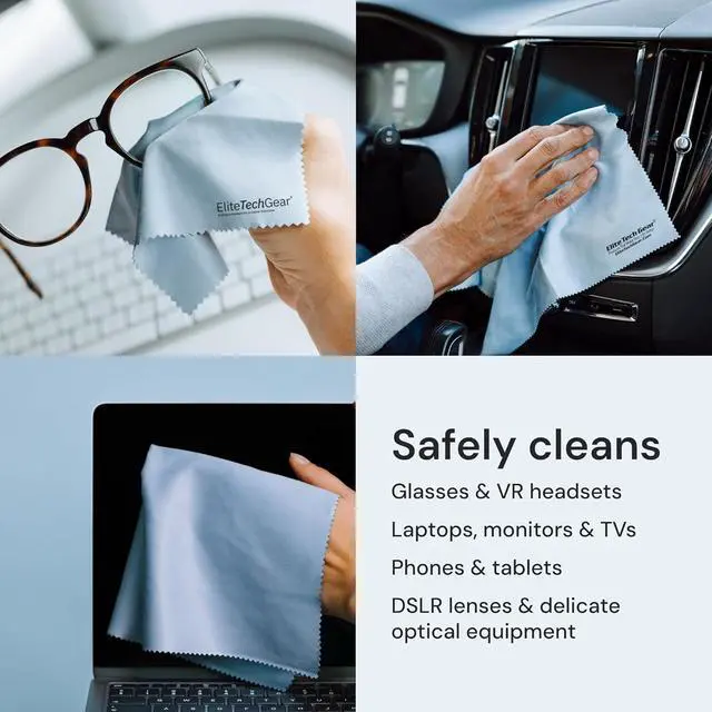 Alt view image 5 of 7 - Elite Tech Gear Microfiber Cleaning Cloths for Glasses & Screens, 4-Pack | Blue - Large 12"x12" - Streak-free - Safe for Delicate Lenses - Washable - Clean Glasses, TVs, Phones, DSLR and Coated Lenses