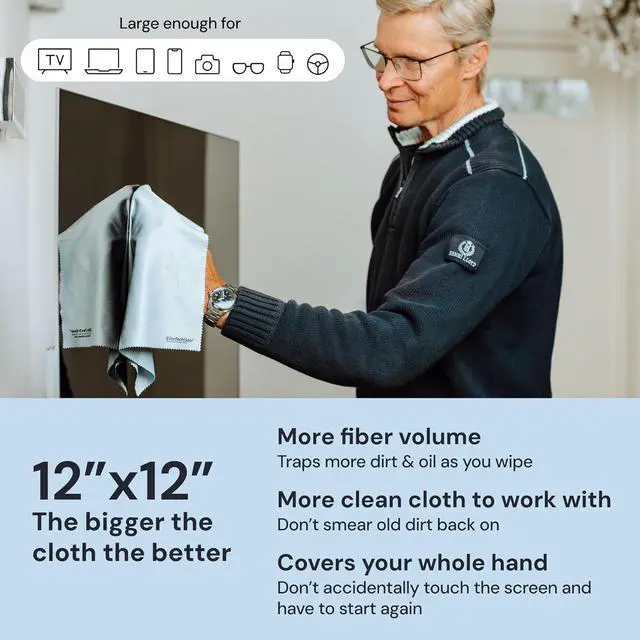 Alt view image 3 of 7 - Elite Tech Gear Microfiber Cleaning Cloths for Glasses & Screens, 4-Pack | Blue - Large 12"x12" - Streak-free - Safe for Delicate Lenses - Washable - Clean Glasses, TVs, Phones, DSLR and Coated Lenses