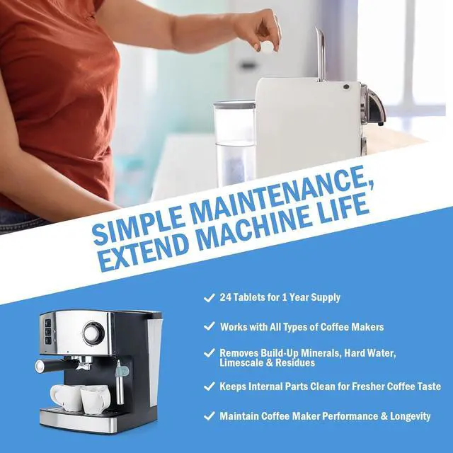 Alt view image 2 of 6 - 24-Pack Coffee Machine Cleaner Descaler Tablets, Descaling & Deep Cleaning Tabs for Coffee Pot & Coffe Machine, Effective Limescale Remover for Home, Office Use