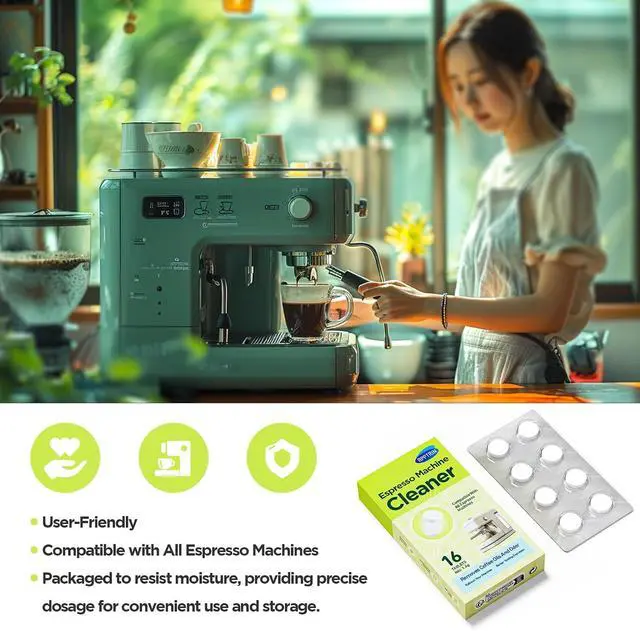 Alt view image 5 of 7 - Espresso Machine Cleaning Tablets,16 Pack Coffee Machine Descaler Compatible with Breville, Gaggia, Delonghi, Jura, Coffee Oil Remover Tablets Suitable for use with all Espresso machines