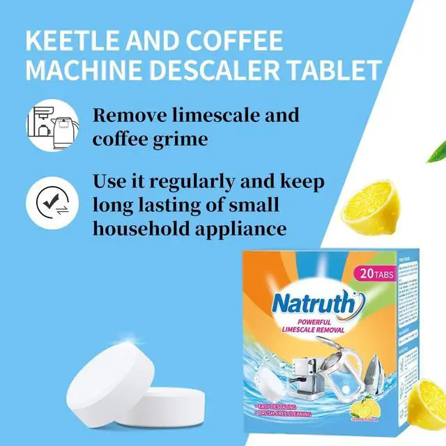 Alt view image 7 of 7 - NATRUTH 20 Packs Powerful Limescale Removal,Efficient Water Bottle Cleaning Tablets,Odor-Free KETTLE & Coffee Cup Cleaner Tablets,Descaler for Coffee Machine,Natural Stainless Steel Cup Cleaners