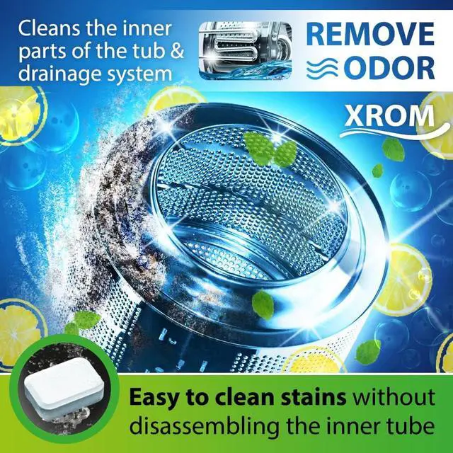 Alt view image 2 of 6 - XROM Plant Based, Washer Cleaner And Descaler, Removes Odors, Limescale & Detergent Build-Up, Removes Hard Water Stains, For Front and Top Load, 6 Per Pack (Lemon)