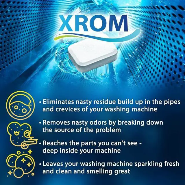 Alt view image 4 of 6 - XROM Plant Based, Washer Cleaner And Descaler, Removes Odors, Limescale & Detergent Build-Up, Removes Hard Water Stains, For Front and Top Load, 6 Per Pack (Lemon)