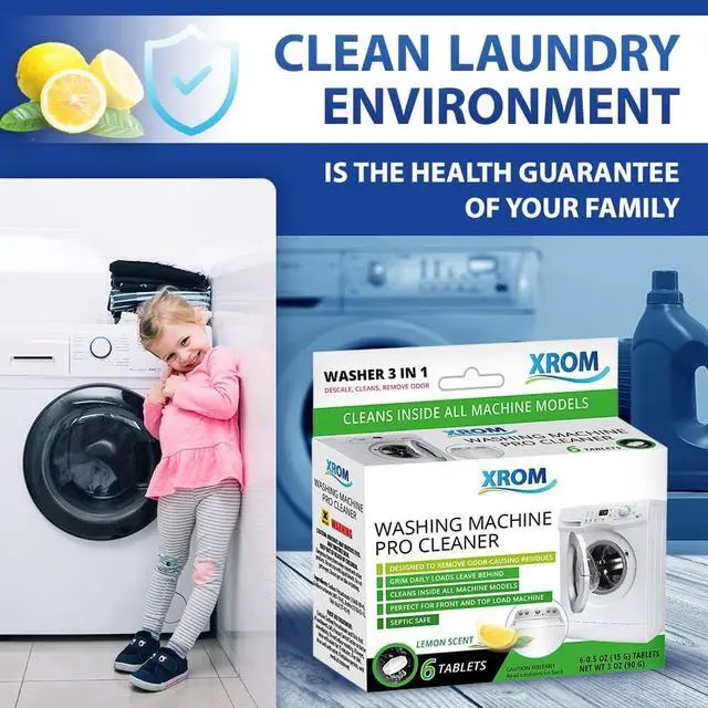 Alt view image 6 of 6 - XROM Plant Based, Washer Cleaner And Descaler, Removes Odors, Limescale & Detergent Build-Up, Removes Hard Water Stains, For Front and Top Load, 6 Per Pack (Lemon)