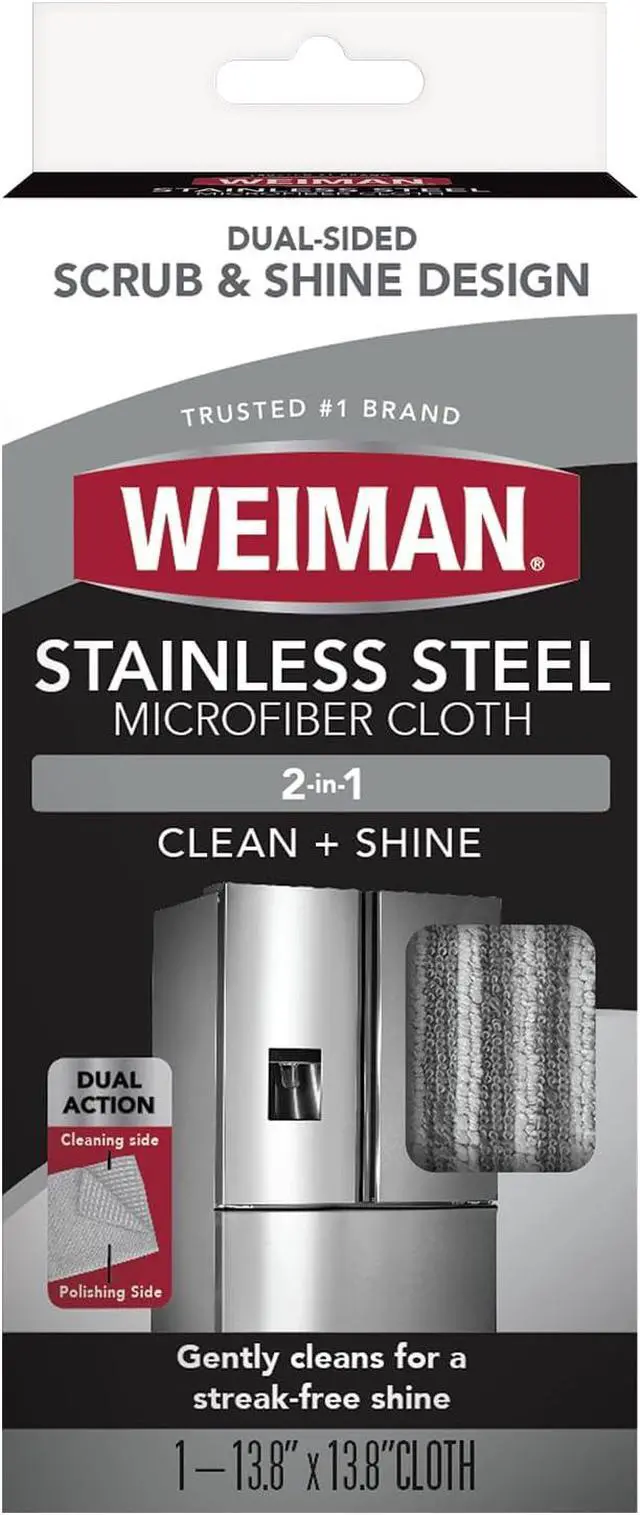 Main image of Weiman Microfiber Cloth for Stainless Steel - Safely Traps and Removes Dirt, Oil and Grime to Protect From Scratches 1.40" x 3.56"