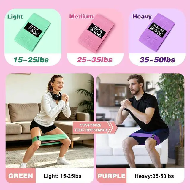 Alt view image 4 of 7 - OKbulter Resistance Bands for Working Out, 3 Levels Exercise Bands Set | 3 Levels Exercise Bands Set for Legs, Hips, Strength Training, Pilates, Yoga and Rehab for Women & Men