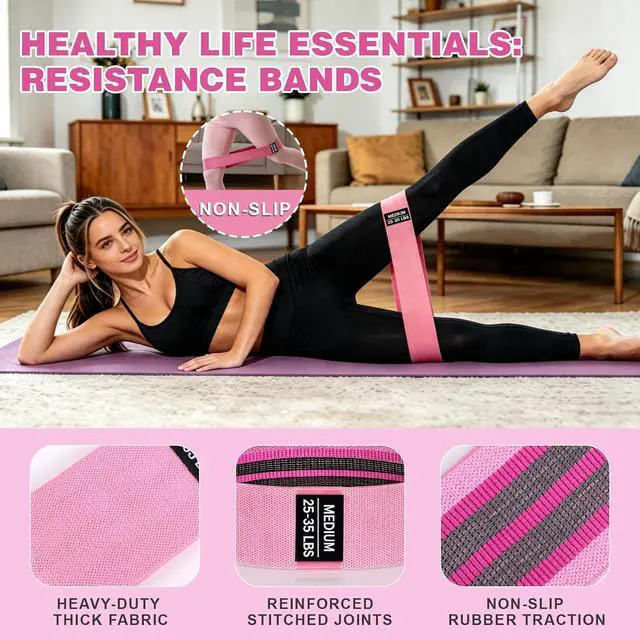 Alt view image 3 of 7 - OKbulter Resistance Bands for Working Out, 3 Levels Exercise Bands Set | 3 Levels Exercise Bands Set for Legs, Hips, Strength Training, Pilates, Yoga and Rehab for Women & Men