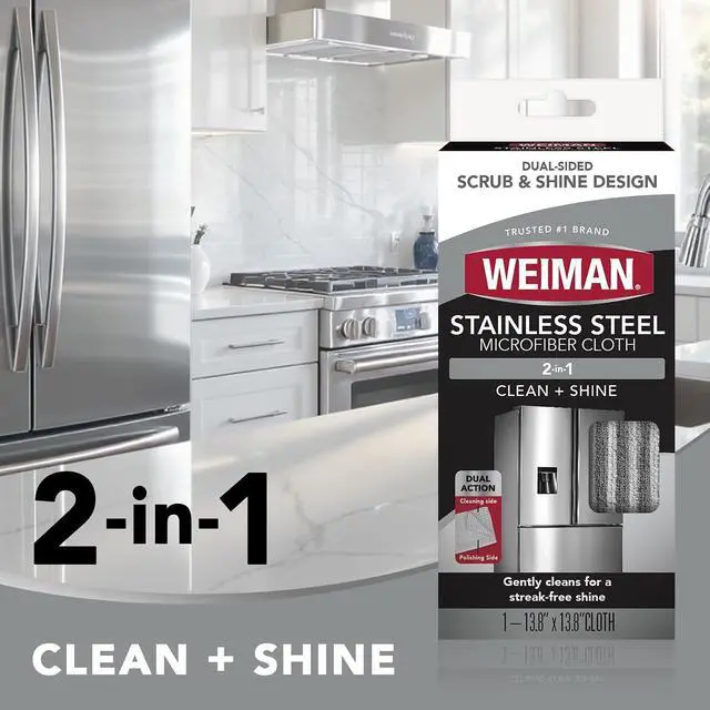 Alt view image 3 of 7 - Weiman Microfiber Cloth for Stainless Steel - Safely Traps and Removes Dirt, Oil and Grime to Protect From Scratches 1.40" x 3.56"