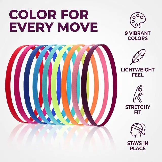 Alt view image 5 of 7 - 6 Pcs Colored Thin Elastic Headbands Skinny Stretchy Headbands for Women Girls Yoga Sports Hair Band with Non Slip Silicone Grip Athletic for Women Hair Accessories