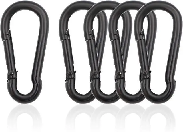 Main image of Black Stainless Steel Carabiner Clip - Heavy Duty Electroplated Spring Hook for Outdoor Sports, Climbing and Keychain