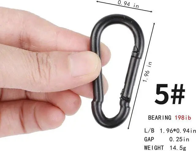 Alt view image 3 of 6 - Black Stainless Steel Carabiner Clip - Heavy Duty Electroplated Spring Hook for Outdoor Sports, Climbing and Keychain