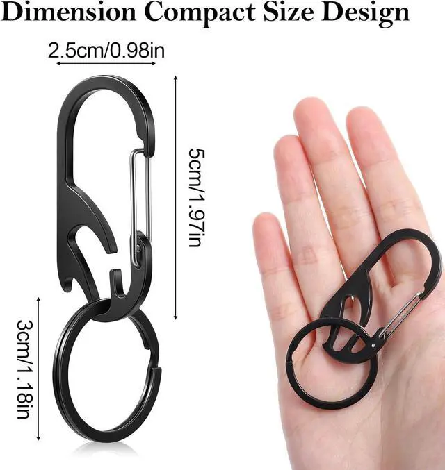 Alt view image 2 of 7 - Tyqour Key Carabiner Clips, Carabiner Keychain with Bottle Opener, Key Holder for Keychain, Heavy Duty Stainless Steel Keychain Hook for Men and Women (Black,1-Pack)
