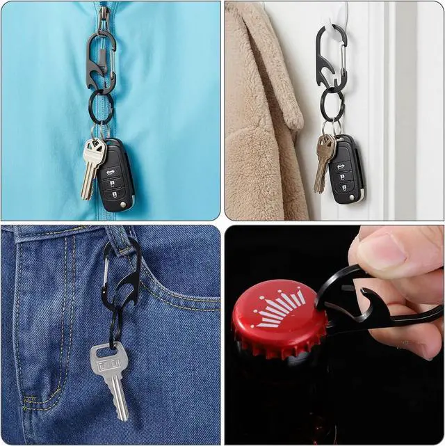 Alt view image 4 of 7 - Tyqour Key Carabiner Clips, Carabiner Keychain with Bottle Opener, Key Holder for Keychain, Heavy Duty Stainless Steel Keychain Hook for Men and Women (Black,1-Pack)