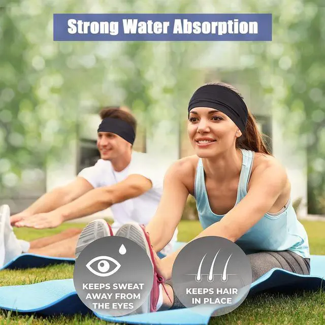 Alt view image 2 of 7 - Sports Headbands for Men,Moisture Wicking Workout Headband,Workout Sweatbands for Running Cycling Yoga(2 Pcs,Black and Blue)