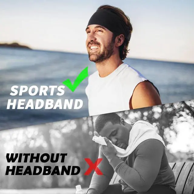 Alt view image 4 of 7 - Sports Headbands for Men,Moisture Wicking Workout Headband,Workout Sweatbands for Running Cycling Yoga(2 Pcs,Black and Blue)