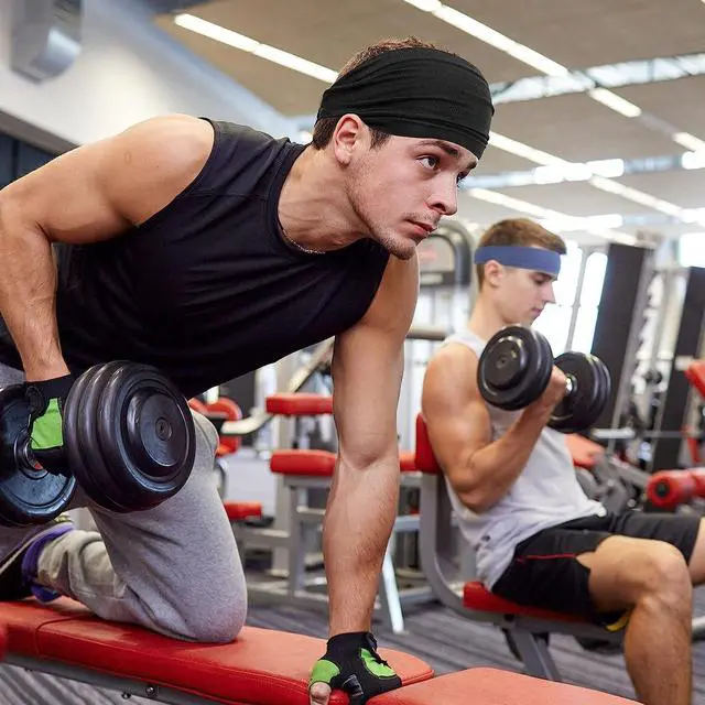 Alt view image 5 of 7 - Sports Headbands for Men,Moisture Wicking Workout Headband,Workout Sweatbands for Running Cycling Yoga(2 Pcs,Black and Blue)