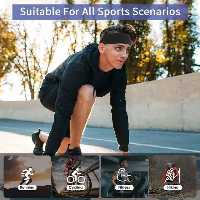 Alt view image 6 of 7 - Sports Headbands for Men,Moisture Wicking Workout Headband,Workout Sweatbands for Running Cycling Yoga(2 Pcs,Black and Blue)