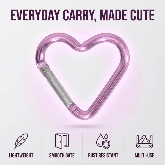 Alt view image 3 of 7 - Carabiner Clip, Heart Shaped Climbing Buckle, Aluminum Alloy Heavy Duty Keyring Hook for Camping Fishing Hiking Traveling Aluminum Key Chain Clip Accessories