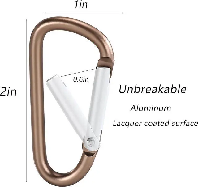 Alt view image 3 of 7 - 2-Pack Carabiner Clip Bag Clips Keychain Key Ring Chain Heavy Duty Self-Locking Aluminum Holder for Gym/Camping/Pet Leash Golded Brass