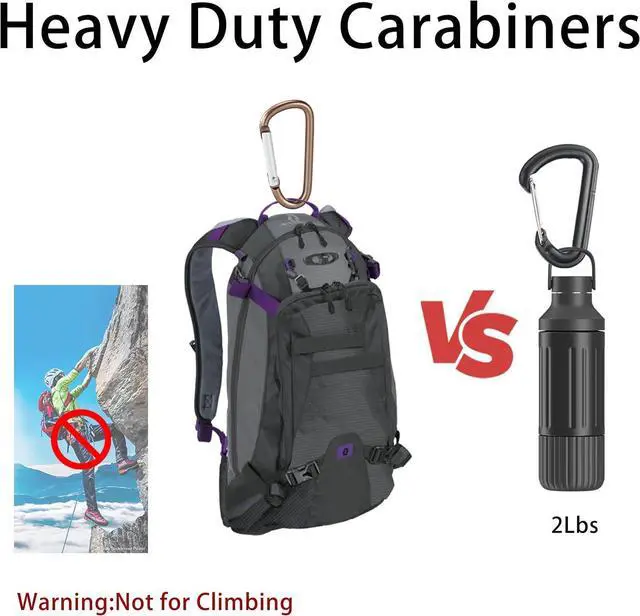 Alt view image 4 of 7 - 2-Pack Carabiner Clip Bag Clips Keychain Key Ring Chain Heavy Duty Self-Locking Aluminum Holder for Gym/Camping/Pet Leash Golded Brass