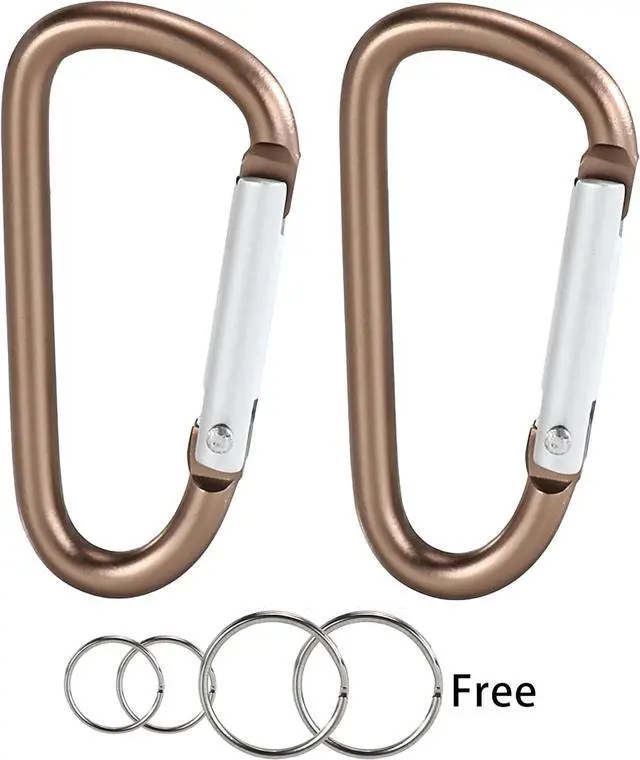 Alt view image 5 of 7 - 2-Pack Carabiner Clip Bag Clips Keychain Key Ring Chain Heavy Duty Self-Locking Aluminum Holder for Gym/Camping/Pet Leash Golded Brass