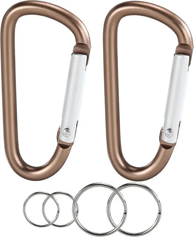 Main image of 2-Pack Carabiner Clip Bag Clips Keychain Key Ring Chain Heavy Duty Self-Locking Aluminum Holder for Gym/Camping/Pet Leash Golded Brass