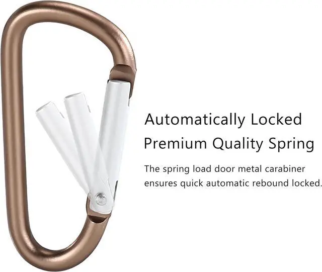 Alt view image 2 of 7 - 2-Pack Carabiner Clip Bag Clips Keychain Key Ring Chain Heavy Duty Self-Locking Aluminum Holder for Gym/Camping/Pet Leash Golded Brass