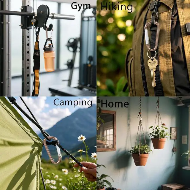 Alt view image 6 of 7 - 2-Pack Carabiner Clip Bag Clips Keychain Key Ring Chain Heavy Duty Self-Locking Aluminum Holder for Gym/Camping/Pet Leash Golded Brass
