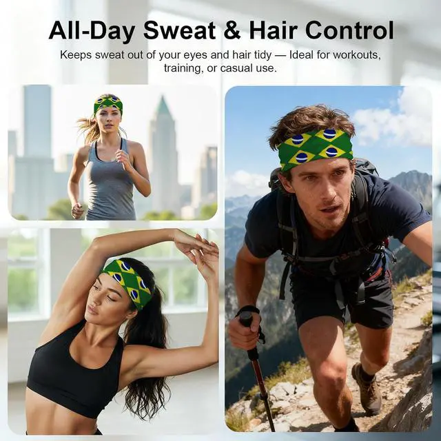 Alt view image 6 of 6 - National Flags Sports Sweatband Head Bands for Women Men Moisture Wicking Anti-Slip Headband Flag Hair Accessories for Running Yoga Workout Fitness Gym
