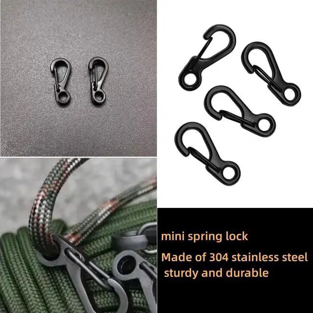 Alt view image 6 of 7 - Stainless steelMini SF Carabiner Clips Tiny Spring Snap Hook Keychain Clasps EDC Small Hanging Buckle for Backpack Camping Bottle Using Accessories Paracord Tactical Survival Gear4-PCS