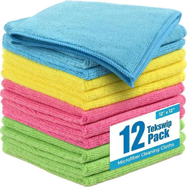 Main image of Microfiber Cleaning Cloth, 12 Pack, 12x12 Inch, Assorted Colors | Reusable Lint Free Streak Free Super Absorbent Kitchen Towels Microfiber Towels Cleaning Cloths Rags