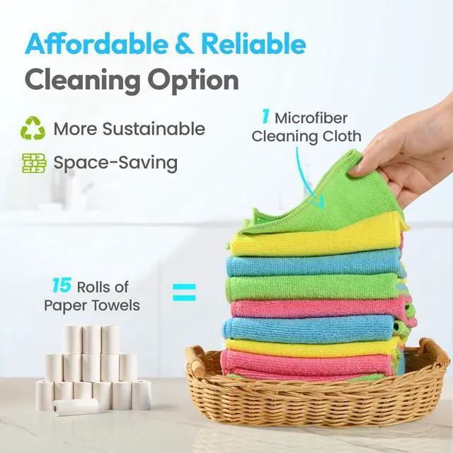 Alt view image 4 of 7 - Microfiber Cleaning Cloth, 12 Pack, 12x12 Inch, Assorted Colors | Reusable Lint Free Streak Free Super Absorbent Kitchen Towels Microfiber Towels Cleaning Cloths Rags