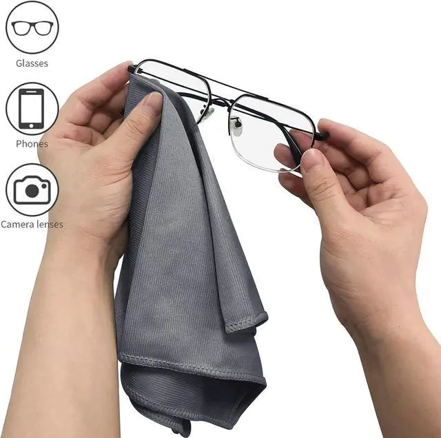 Alt view image 5 of 6 - Puomue 6 Pack Microfiber Glass Cleaning Cloth, 16 Inch X 16 Inch, Lint Free Quickly Clean Window, Glasses, Windshields, Mirrors, and Stainless Steel, Grey