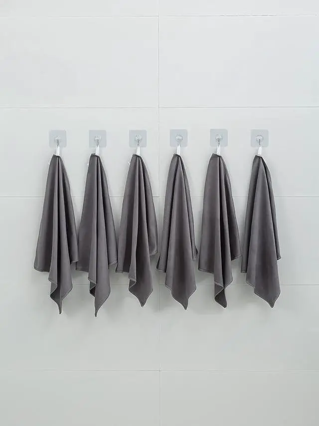 Alt view image 6 of 6 - Puomue 6 Pack Microfiber Glass Cleaning Cloth, 16 Inch X 16 Inch, Lint Free Quickly Clean Window, Glasses, Windshields, Mirrors, and Stainless Steel, Grey
