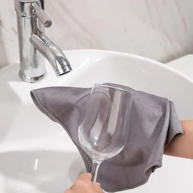 Alt view image 3 of 6 - Puomue 6 Pack Microfiber Glass Cleaning Cloth, 16 Inch X 16 Inch, Lint Free Quickly Clean Window, Glasses, Windshields, Mirrors, and Stainless Steel, Grey