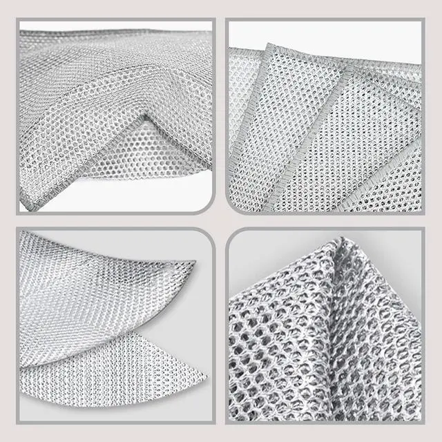 Alt view image 6 of 6 - Double-Layer Steel Wire Cleaning Cloth - Non-Scratch Wire Dishcloth Rag Heavy Duty Scrub Pads Multi-Purpose Silver Mesh Scouring Pads for Dishes, Pots, Pans (10 pcs)