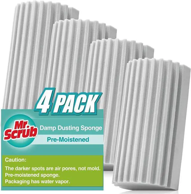 Main image of 4 Pack Damp Dusting Sponge Duster, Grey Dust Cleaning Sponge, Reusable Household Cleaning Sponge Tool for Blinds, floorboards, Fan Blades, Vents, Glass, Railings, Mirrors
