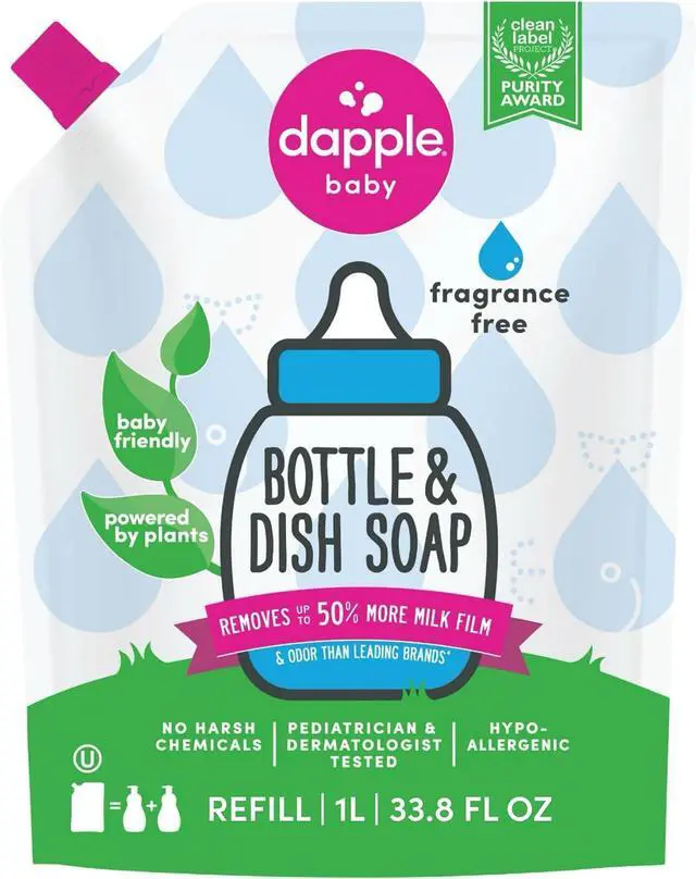 Main image of Dapple Refill Pack Baby Bottle and Dish Liquid, Fragrance Free, 33.8 Fluid Ounce