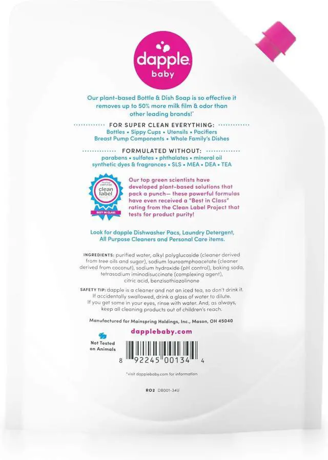 Alt view image 2 of 7 - Dapple Refill Pack Baby Bottle and Dish Liquid, Fragrance Free, 33.8 Fluid Ounce