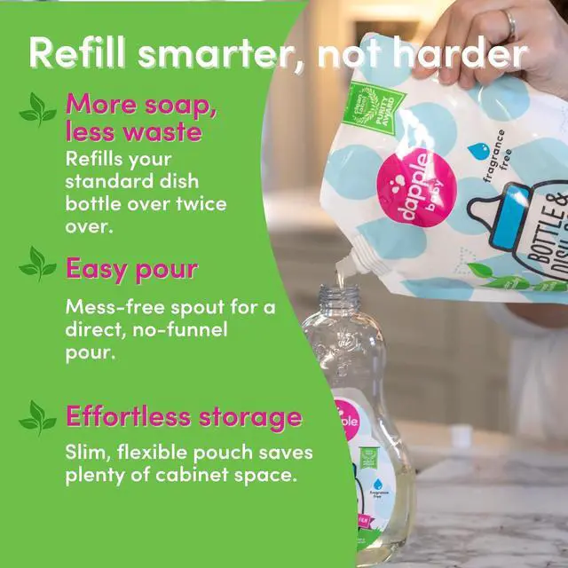 Alt view image 4 of 7 - Dapple Refill Pack Baby Bottle and Dish Liquid, Fragrance Free, 33.8 Fluid Ounce