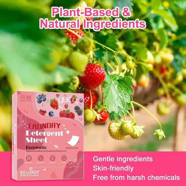Alt view image 4 of 7 - YUCO Laundry Detergent Sheets Berry Scent 80 Loads Eco Laundry Soap Washer Sheet, Liquidless Washing Detergent Sheets for Laundry for Travel, Plastic Free, Hypoallergenic
