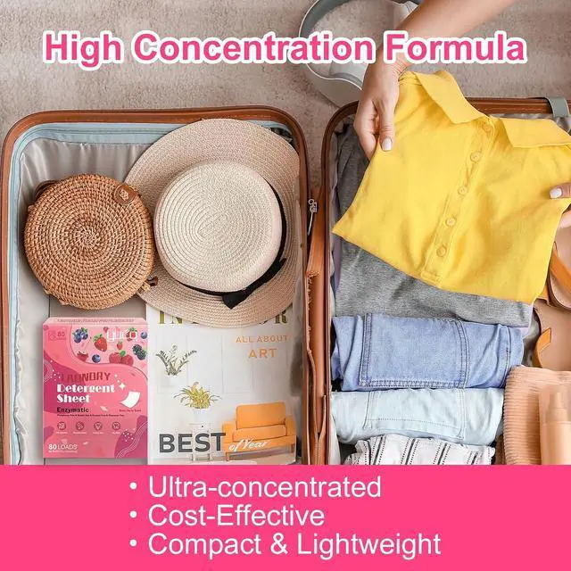 Alt view image 6 of 7 - YUCO Laundry Detergent Sheets Berry Scent 80 Loads Eco Laundry Soap Washer Sheet, Liquidless Washing Detergent Sheets for Laundry for Travel, Plastic Free, Hypoallergenic